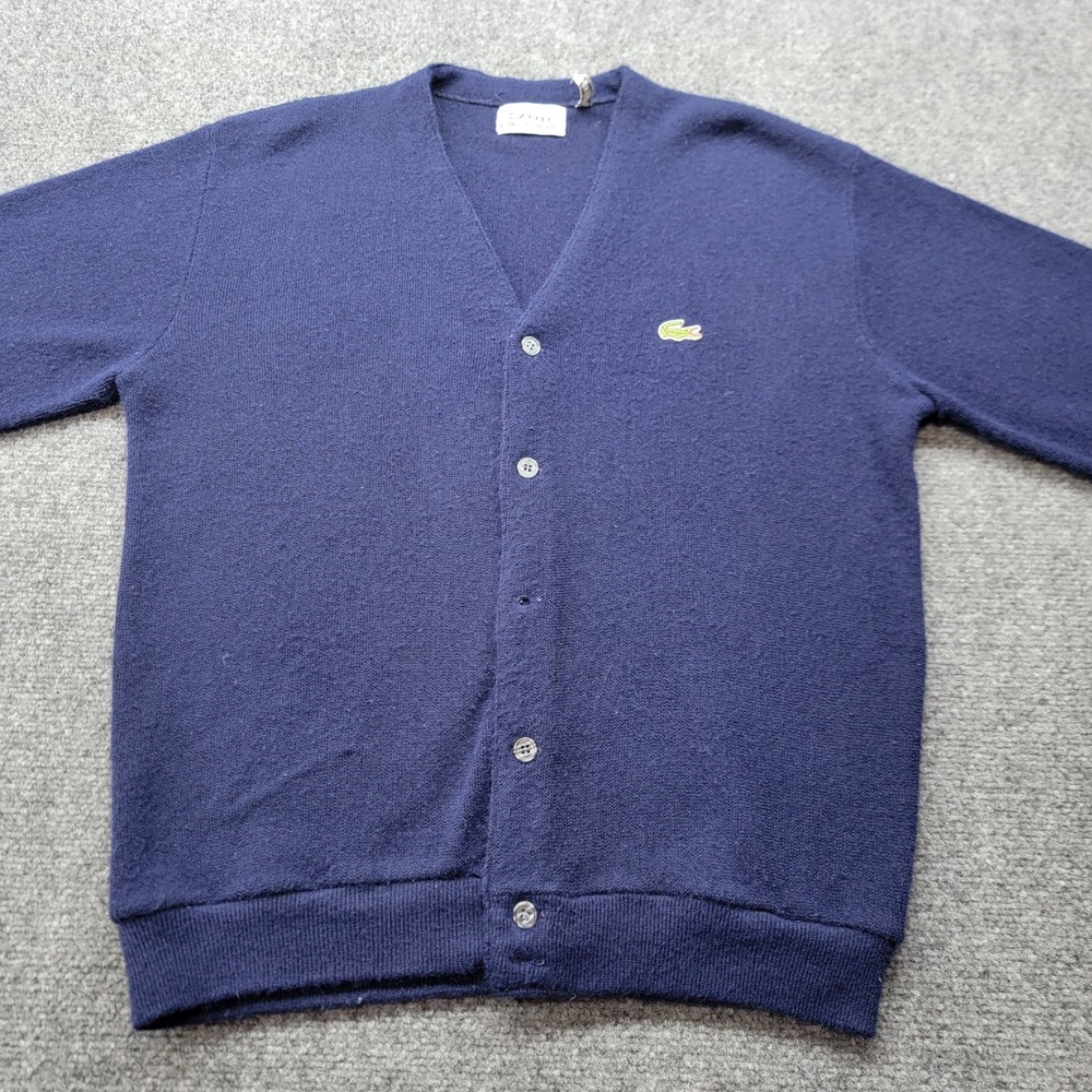 Vintage Izod Lacoste Mens Navy Blue Orlon Acrylic Cardigan Sweater Size Medium